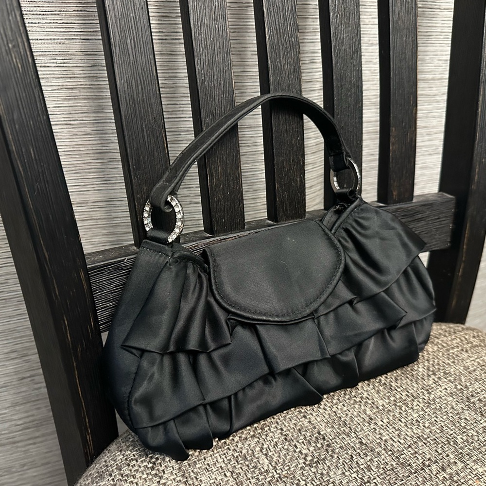 Kate Landry Black Ruffled Clutch